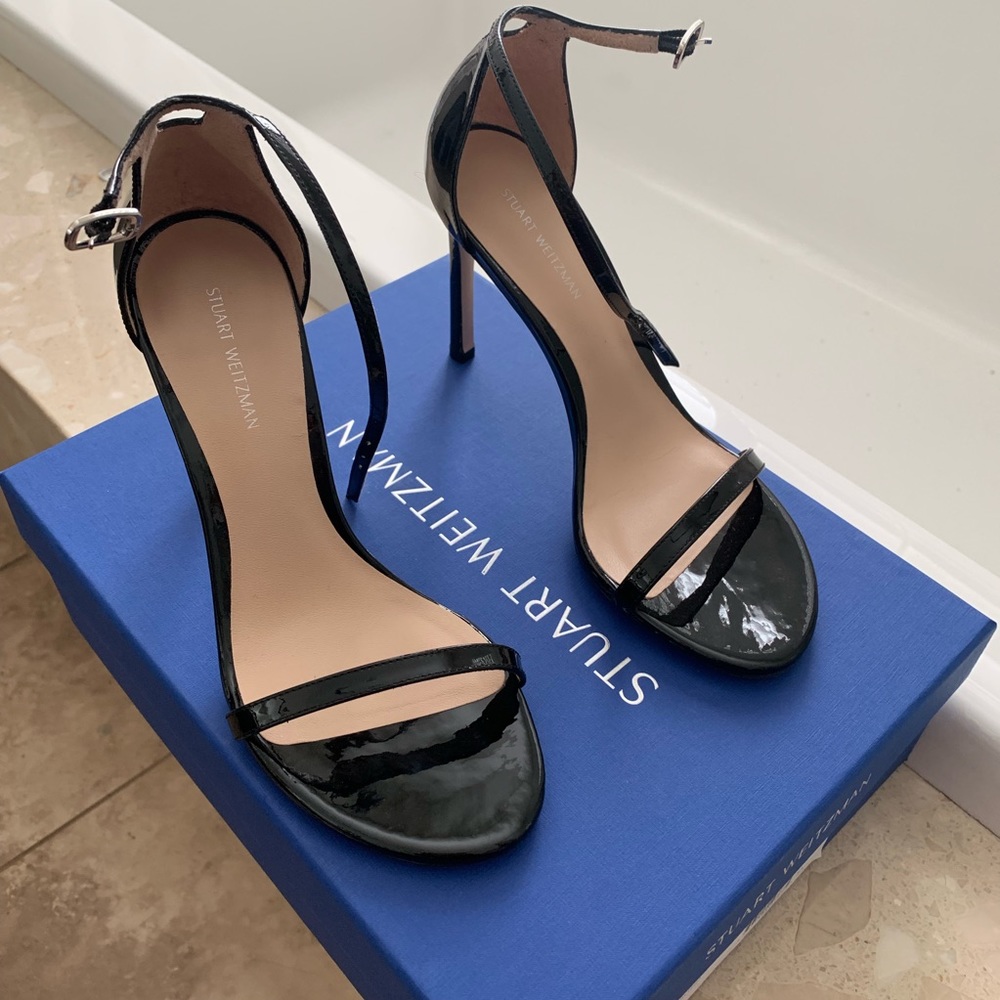 Black Patent Stuart Weitzman Nudist Strong Sandal